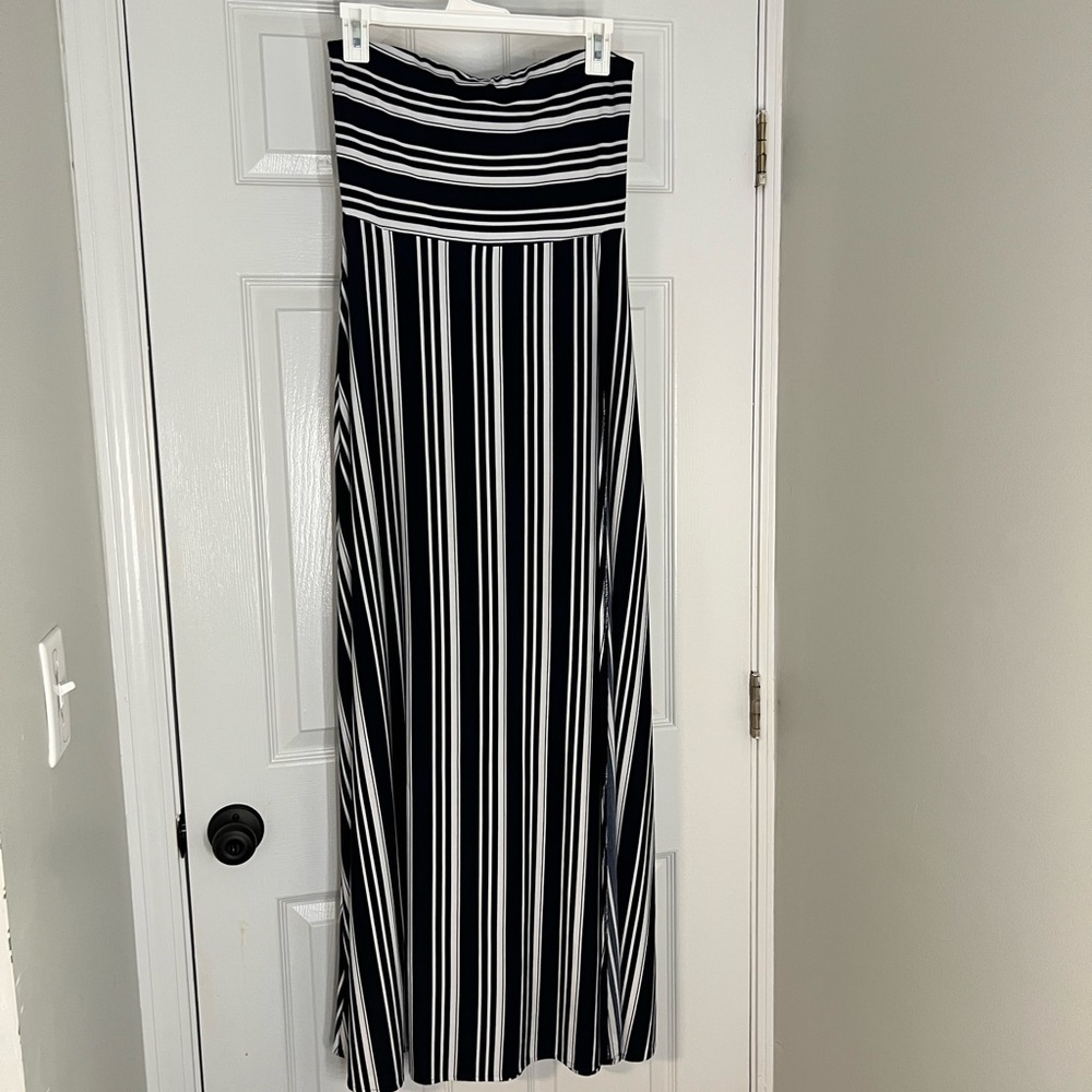 Strapless Navy and White Striped Dress